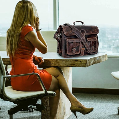 cuero Leather Messenger Bag for Men, 14 Inch Laptop Bag, Crossbody Bag Men, Vintage Handmade Leather Satchel Bag Men, Full Grain Business Briefcase Shoulder Bag for Office/Work/Travel - Brown