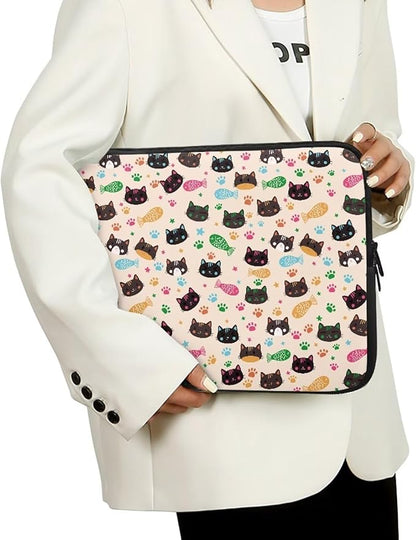 Cat Fish Printed Computer Carrying Cover, Large Capacity Laptop Case Bag Easy to Carry Computer Bag, 15 Inch Lightweight Laptop Briefcase Messenger Bag for Women