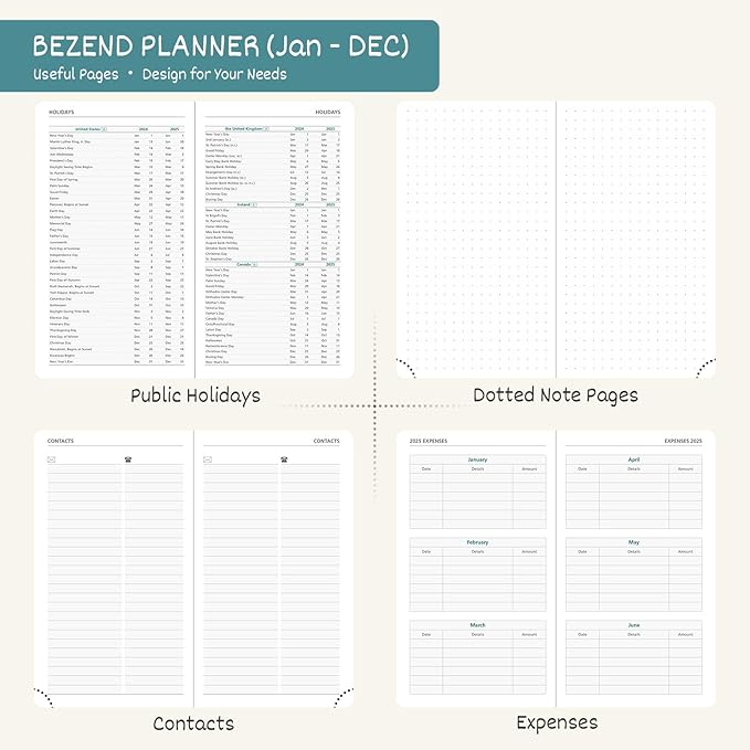 BEZEND Pocket Calendar 2026 Weekly and Monthly (3.5" x 6") Small Daily Planner for Purse (Jan-Dec) with Notes & Expenses, Inner Pocket, Pen Holder, Vegan Leather Hardcover - Black