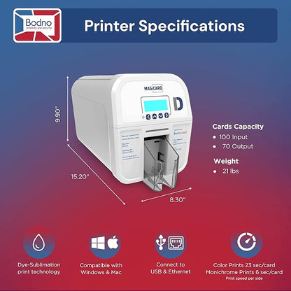 Bodno Magicard D Dual Sided ID Card Printer & Complete Supplies Package ID Software - Silver Edition