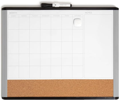 U Brands Magnetic Dry Erase 3-in-1 Calendar Board, 20"x16", Black and Gray Frame