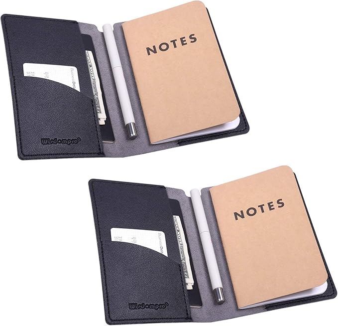 Wisdompro Journal Cover, 2 Pack PU Leather Notebook Cover for Field Notes, or other 3.5" x 5.5" Pocket Notebooks - Black
