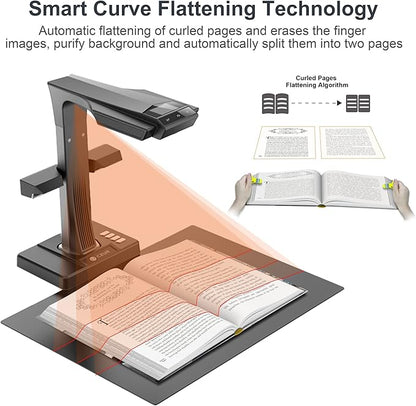 CZUR ET18 Pro Professional Document Scanner, 2nd Gen Auto-Flatten & Deskew Tech, 18MP HD Camera, Capture A3, 186 Languages OCR, Convert to PDF/Searchable PDF/Word/Tiff/Excel, Run On Windows & MacOS