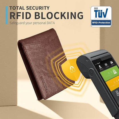 RUNBOX Wallet for Men Slim Rfid Leather 2 ID Window With Gift Box