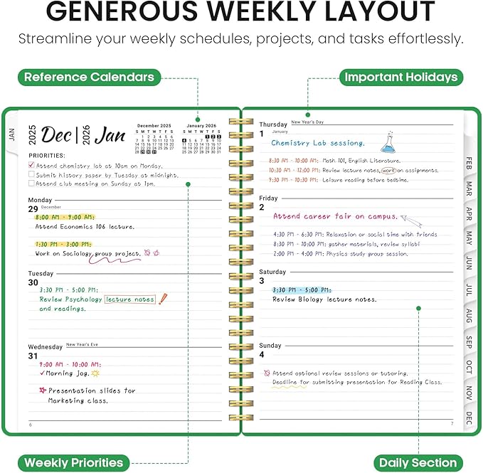 2026 Planner, Weekly and Monthly Calender Planner, Jan 2026 to Dec 2026, Hardcover 2026 Calendar Planner Book with Tabs & Inner Pocket, Office Home School Supplies for Women & Men - A5 (6.3" x 8.5"), Racing Green