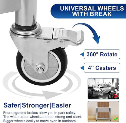 Stainless Steel Table for Prep & Work 36 x 24 Inches with Caster Wheels,Commercial Heavy Duty Metal Table with Undershelf for Home,Restaurant and Hotel Kitchen (36" x 24")