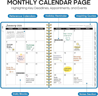 2026 Planner, Weekly and Monthly Calender Planner, Jan 2026 to Dec 2026, Hardcover 2026 Calendar Planner Book with Tabs & Inner Pocket, Office Home School Supplies for Women & Men - A4 (8.5" x 11"), Azure Blue