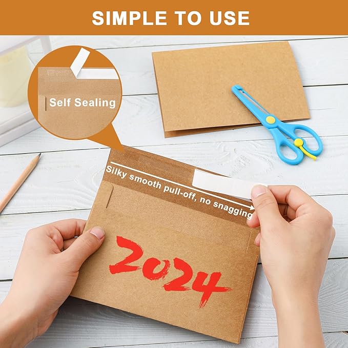 100 Packs Blank Brown Note Cards and Envelopes 4 x 6 Heavyweight Folded Cardstock and A4 Envelopes Printable Self Seal for DIY Greeting Cards, Wedding Invitations, Thank You Card, Birthday