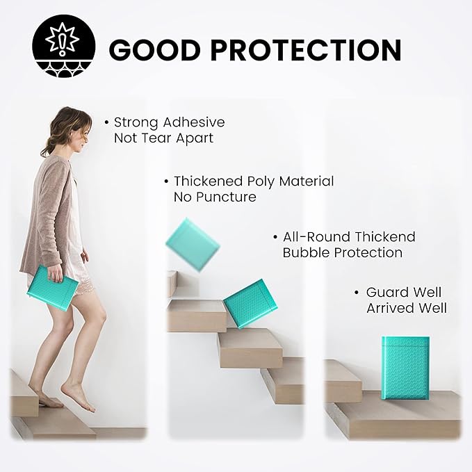 Fuxury Bubble Mailer, 6x10 Inch Bubble Mailers 50 Pack, Self-Seal Adhesive Padded Envelopes, Water Resistant Mailers, Shipping Envelopes for Packaging, Small Business, Mailing,Bulk Teal #0