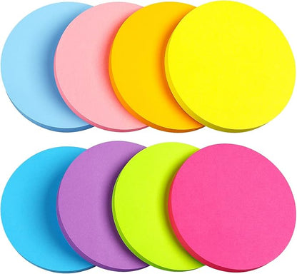 Round Sticky Notes 8 Color Bright Colorful Sticky Pad 75 Sheets/Pad Self-Sticky Note Pads