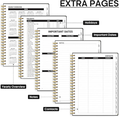 2026 Planner, Weekly and Monthly Calendar Planner, January 2026 - December 2026, Hardcover 2026 Calendar Planner Book with Tabs For Women & Men, Inner Pocket, Spiral Bound, Perfect for Office Home School Supplies - A5 (6.3" x 8.5"), Black