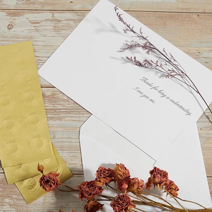 50 Pack White A6 Envelopes with Cards 4x6 Thick Folded Cardstock and Gold Stickers for Greeting Cards, Wedding, Birthday, Invitations, Baby Showers (White, 4x6)