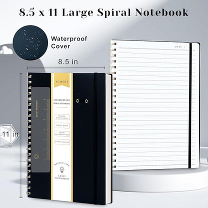 Yoment Spiral Notebook 8.5 x 11 A4 Large Notebooks for Work College Ruled Journaling Notebooks, 100 GSM Paper, Spiral Bound Journal for School Note Taking Writing, A4 Black