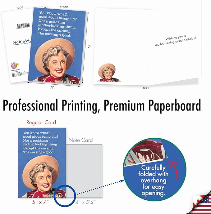 NobleWorks - 1 Funny Vintage Birthday Card - Hilarious Retro Greeting, Grown-Up Humor for Happy Birthdays - Cursing is Good C9365BDG
