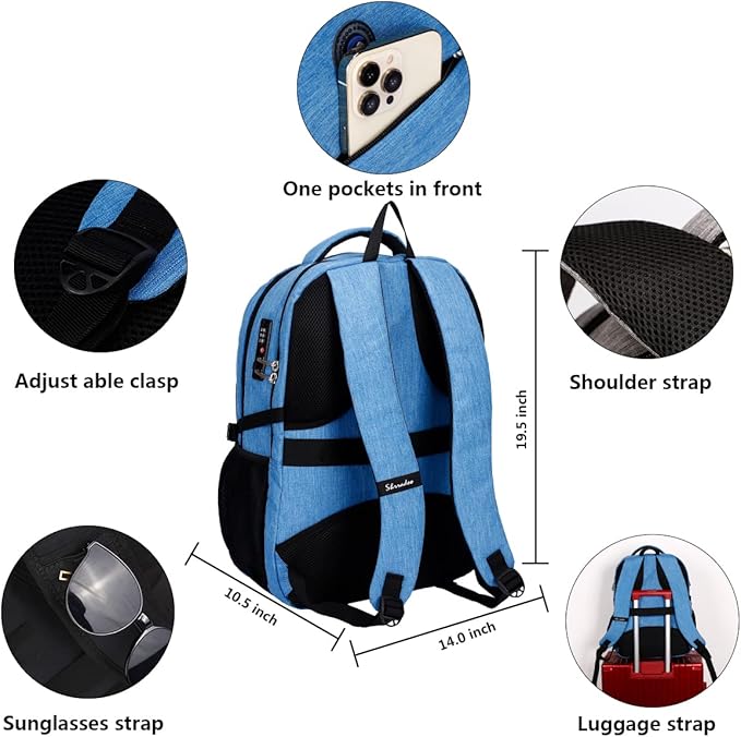 SHRRADOO Travel Laptop Backpack, Business Anti Theft Slim Durable Laptops Backpack with USB Charging Port, College High School Computer Bag Gift for Men Women Fits 16.3 Inch Notebook