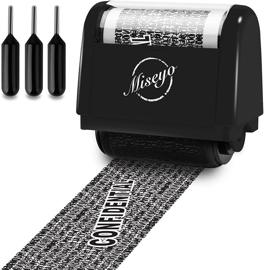 Miseyo Identity Theft Protection Roller Stamp Set - Black (3 Refill Ink Included)
