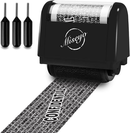 Miseyo Identity Theft Protection Roller Stamp Set - Black (3 Refill Ink Included)