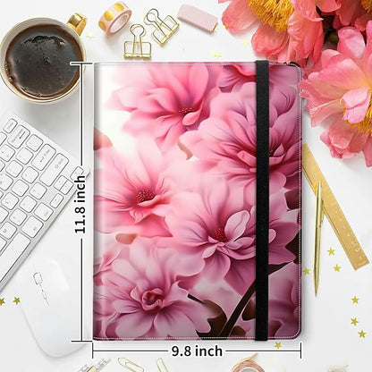 Padfolio Folder with Clipboard,Portfolios Organizer Clipboards with Storage Clipboard Writing Pad PU Leather Conference Document Organizer with Business Card Holder,Pink Flowers