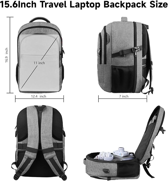 Lapsouno Business Laptop Backpack, Travel Backpack, 15.6 Inch Carry on Backpack, Anti-Theft College School Computer Backpack with USB Port, Gift for Men Women,Grey