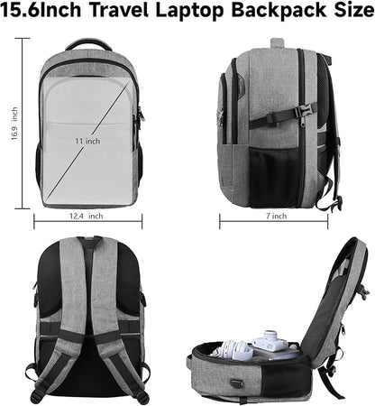 Lapsouno Business Laptop Backpack, Travel Backpack, 15.6 Inch Carry on Backpack, Anti-Theft College School Computer Backpack with USB Port, Gift for Men Women,Grey