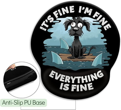 Funny Dog Ergonomic Mouse Pad with Wrist Rest, Gaming Mouse Pad Wrist Support with Non-Slip Pain Relief PU Base, It's Fine Mouse Pads for Desk Work, Cute Home Office Desk Accessories Decor