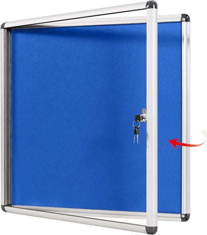 Swansea Blue Fabric Lockable Noticeboard Enclosed Pin Bulletin Board Glass Display Case for Wall Office School 6xA4