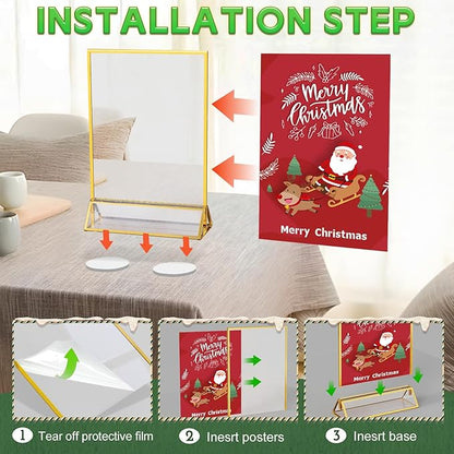 Gold Frames 5X7 Acrylic Sign Holder Double-Sided Tabletop Picture Frames for Menu Holder Wedding Table Number Holder Christmas Photo Frames with Removable Sticky Dots-12 Pack