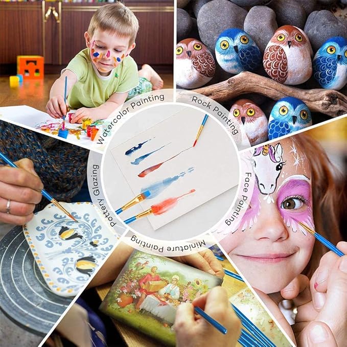 BOSOBO Paint Brush Set, 10pcs Round Pointed Tip Nylon Hair Artist Detail Paintbrushes, Professional Fine Acrylic Oil Watercolor Brushes for Face Nail Body Art Craft Model Miniature Painting, Blue