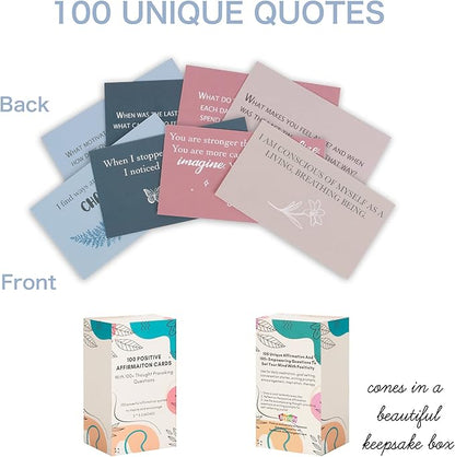 100 Affirmation Cards for Women and Men With 150+ Thought-Provoking Questions, Unique Affirmation cards for stress Relief, Meditation and Self Care Gift For Women and Men.