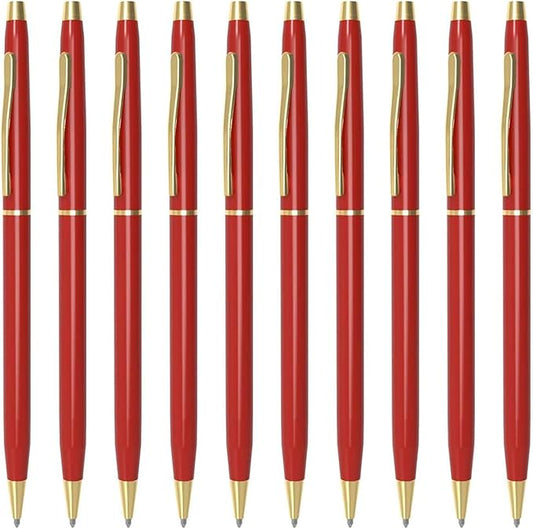 Cambond Ballpoint Pens Red Pens - Metal Pen Black Ink Pens 1.0 mm Medium Point Retractable Nice Pens Smooth Writing Pens for Journaling Men Women Police Uniform Office Business, 10 Pack (Red)