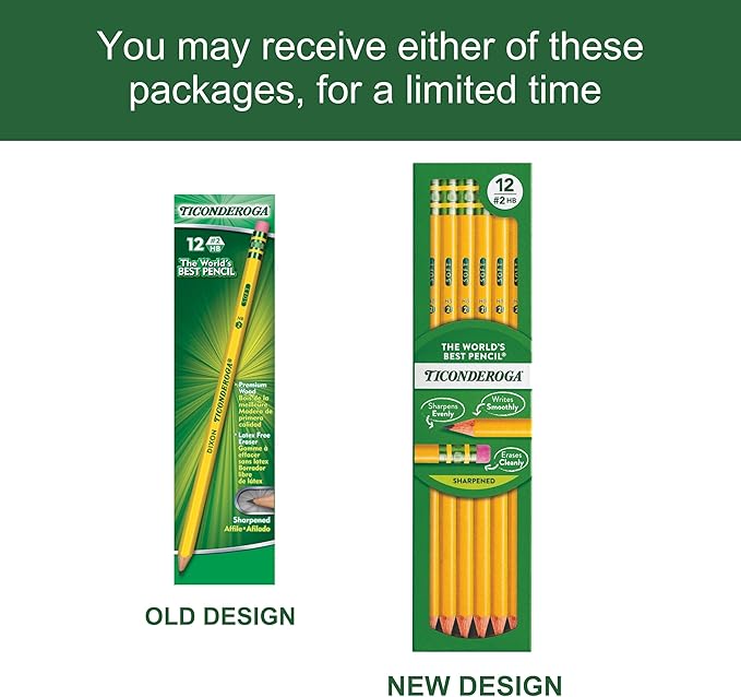 Ticonderoga Wood-Cased Pencils, Pre-Sharpened, 2 HB Soft, Yellow, 12 Count