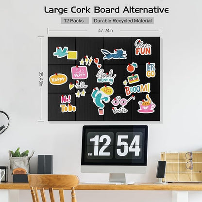 Large Cork Board Alternative 48"x36" Cork Board Felt Wall Tiles 12 Packs Bulletin Board Safe Removable No Damage for Walls Office School Tack Board Felt Letter Board Pin Board with Numbers & Pushpins