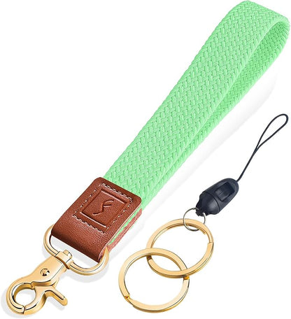 Fishent Stretchy Wristlet Keychain,Braided Cute Wrist Lanyards for Keys, Key Chain Holder for Women Men, Wrist Strap Keychain for Car Keys Phone Camera Wallet ID Badges Card (Pistachio)