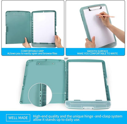 Clipboard with Storage, Clip Boards 8.5x11 with Storage, Large Capacity Nursing Clipboards with Pen Holder, Heavy Duty Plastic Storage Clipboard Folder with Low Profile Clip, Side-Opening