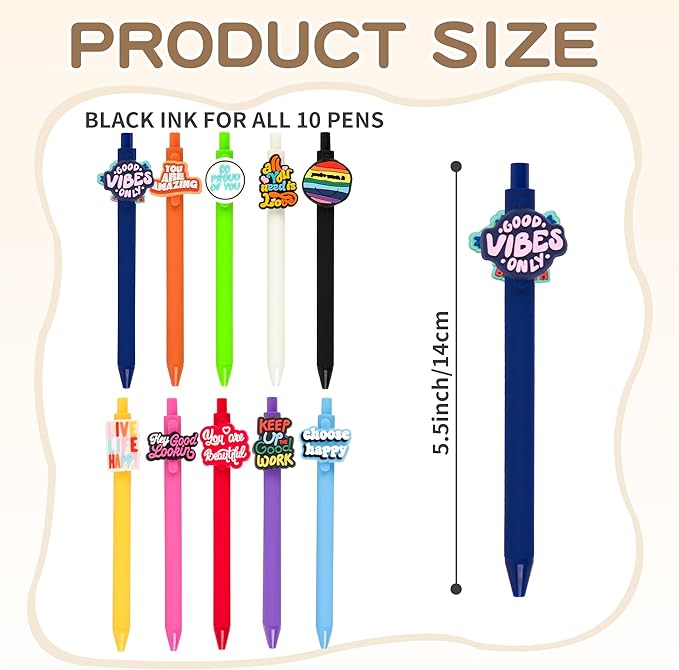 10Pcs Inspirational Ballpoint Pens with Postive Sayings and Cute Pattern Motivational Quotes Emotional Support for Adults Bulk for Coworkers Team Staff Funny Office Stationary (Motivational 2)