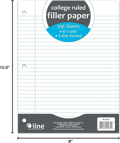 C-Line Filler Paper, College Ruled, White, 100 Sheets, (22031)