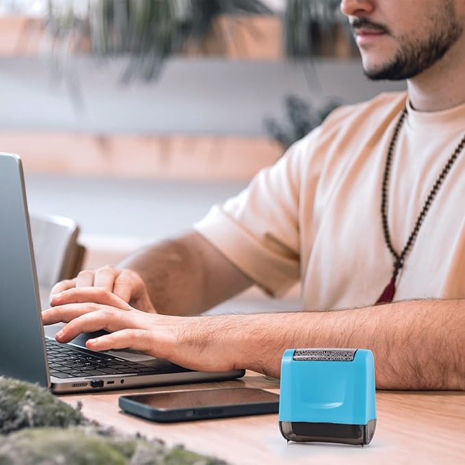 Identity Theft Protection Roller Stamp - Wide Confidential Roller Stamp with 3 Pack Refill Inks for Anti Theft Protection, Confidential Privacy Security, Address Blocker (Blue)