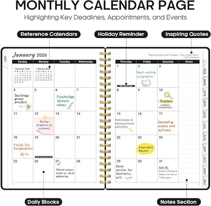 2026 Planner, Weekly and Monthly Calender Planner, Jan 2026 to Dec 2026, Hardcover 2026 Calendar Planner Book with Tabs & Inner Pocket, Office Home School Supplies for Women & Men - A4 (8.5" x 11"), Black