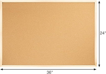 OWLKELA 24'' x 36'' Cork Board Bulletin Board, Wooden Framed Corkboard, Wood Oak Frame Corkboard, Vision Board and Decorative Hanging Pin Board