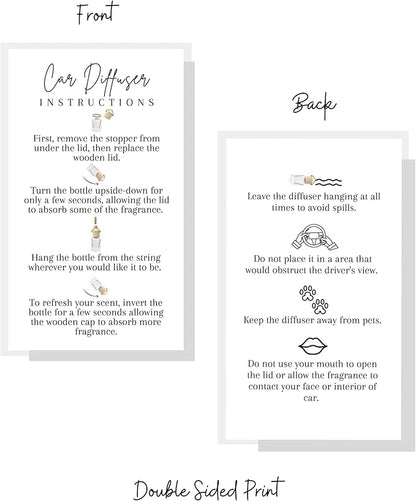 Car Diffuser Instruction Cards | Physical Printed 2" x 3.5" inches Business Card Size | Car Diffuser Supplies | White with Black Design