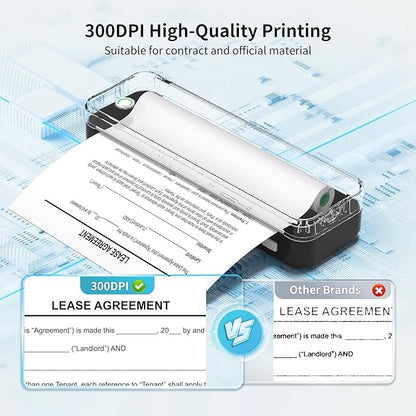 300DPI Portable Printer Wireless for Travel, Inkless Small Bluetooth Printers for Home Use, Compatible with Mobile Phone & Laptop, Support 8.5 x 11 Inch & A4 Thermal Printer Paper, Black