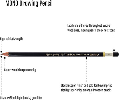 Tombow 51508 MONO Drawing Pencil, B, Graphite 12-Pack