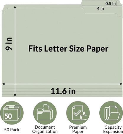 SUNEE File Folders with Fasteners, Manila Folders Letter Size, 2 Reinforced Fasteners, 1/3-Cut Tab, Pastel Color, 50 Pack, Keep Organized for Your Office Documents School Files