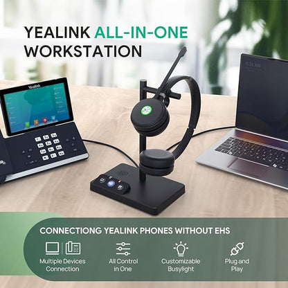 Yealink WH62 Mono DECT Wireless Headset 525 ft Range for Microsoft Teams, Work Headset with 2x Noise Canceling Mic for IP Phone and Computer, Single Ear Headset with Call Control, Ringer,13H Talk Time