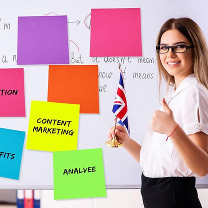 Zubebe 6 Pads 11 x 11 Inch Large Sticky Notes Jumbo Bright Colors Sticky Notepads Self Stick Note Square Memo Post Stickies for Office School, 25 Sheets/pad (Rainbow Color)