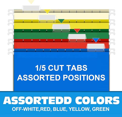 HERKKA Extra Capacity Hanging File Folders, 60 Pack Reinforced Letter Size Hanging Folders with Heavy Duty 3 Inch Expansion, Designed for Bulky Files, Medical Charts, Adjustable Tabs, Assorted Colors