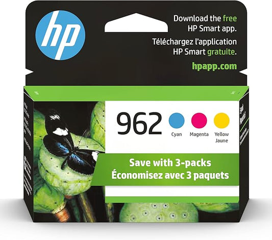 HP 962 Cyan, Magenta, Yellow Ink Cartridges (3-pack) | Works with OfficeJet 9010 Series,OfficeJet Pro 9010, 9020 Series | Eligible for Instant Ink | 3YP00AN