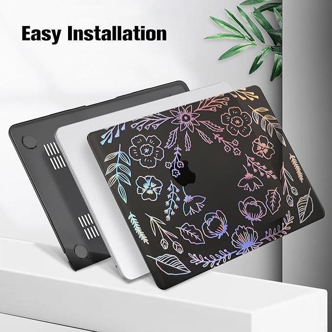 Fintie Case for MacBook Air 13.6 Inch A3113 A2681 (2022 2023 2024 Release) - Snap On Hard Shell Cover for MacBook Air 13.6" M2 M3 Chip with Liquid Retina Display and Touch ID (Garden-Black)