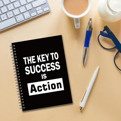 YAZMEEN Inspirational Blank Spiral Notebook（160 Pages） The Key to Success is Action Hardcover Notebook Journal Encouragement Gift Positive Gift Funny Notebook Gift for Women Men Coworker Boss Friend