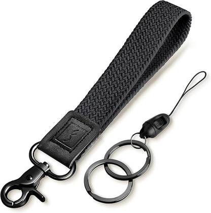 Fishent Stretchy Wristlet Keychain,Braided Cute Wrist Lanyards for Keys, Key Chain Holder for Women Men, Wrist Strap Keychain for Car Keys Phone Camera Wallet ID Badges Card (Black)